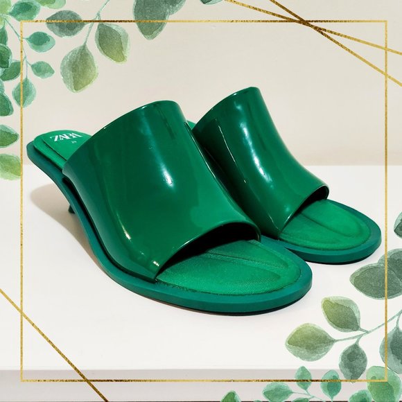 ZARA Shoes - *Bottega Veneta Dupe* ZARA Green Low Heel Mule Sandals